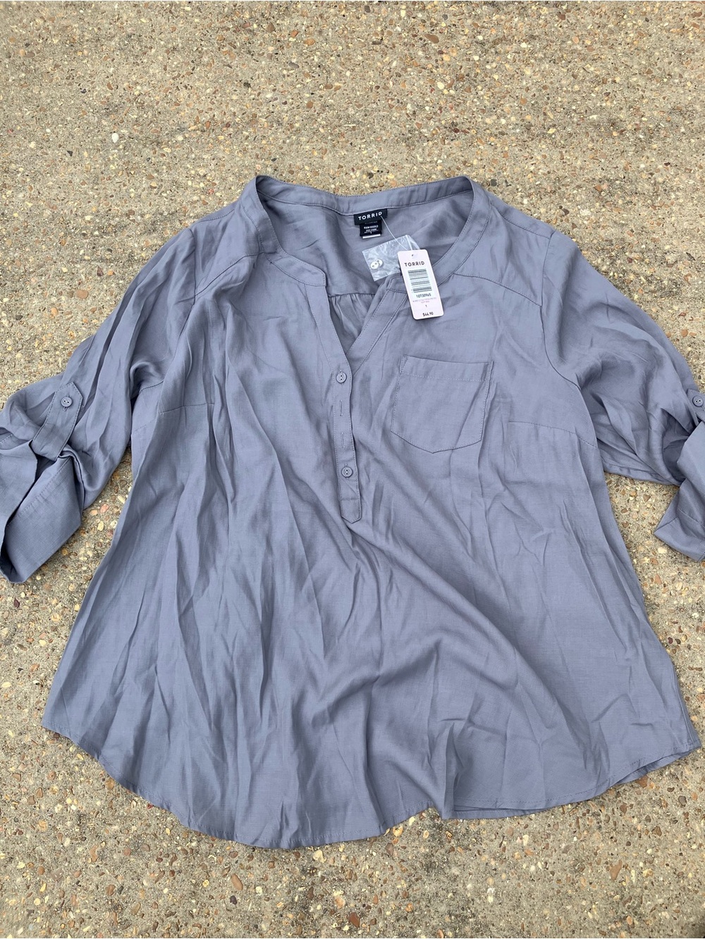 torrid Gray Split-Neck Button Front Blouse